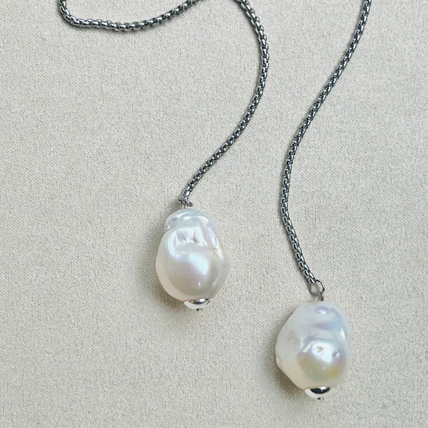 Puffy Baroque Pearl Snake Necklace SHW