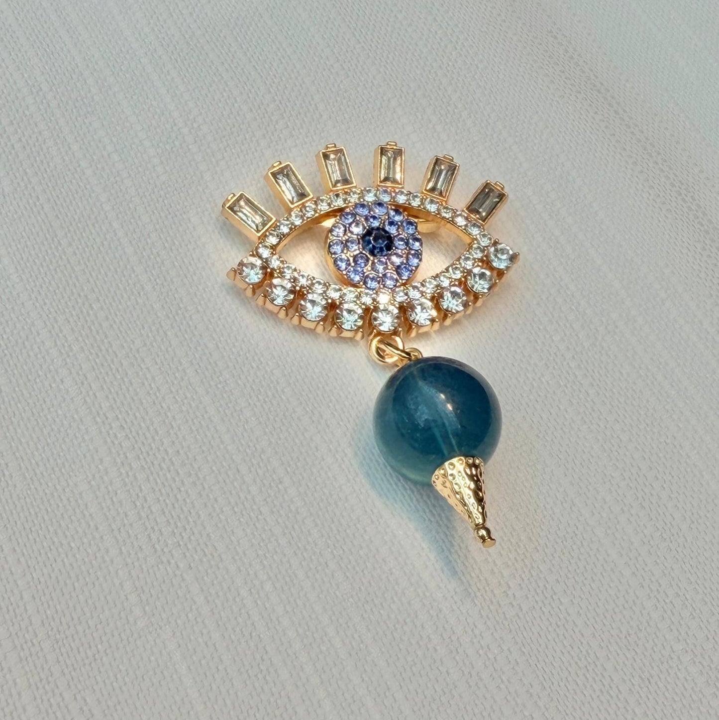 Peacock Aquamarine Evil Eye Brooch