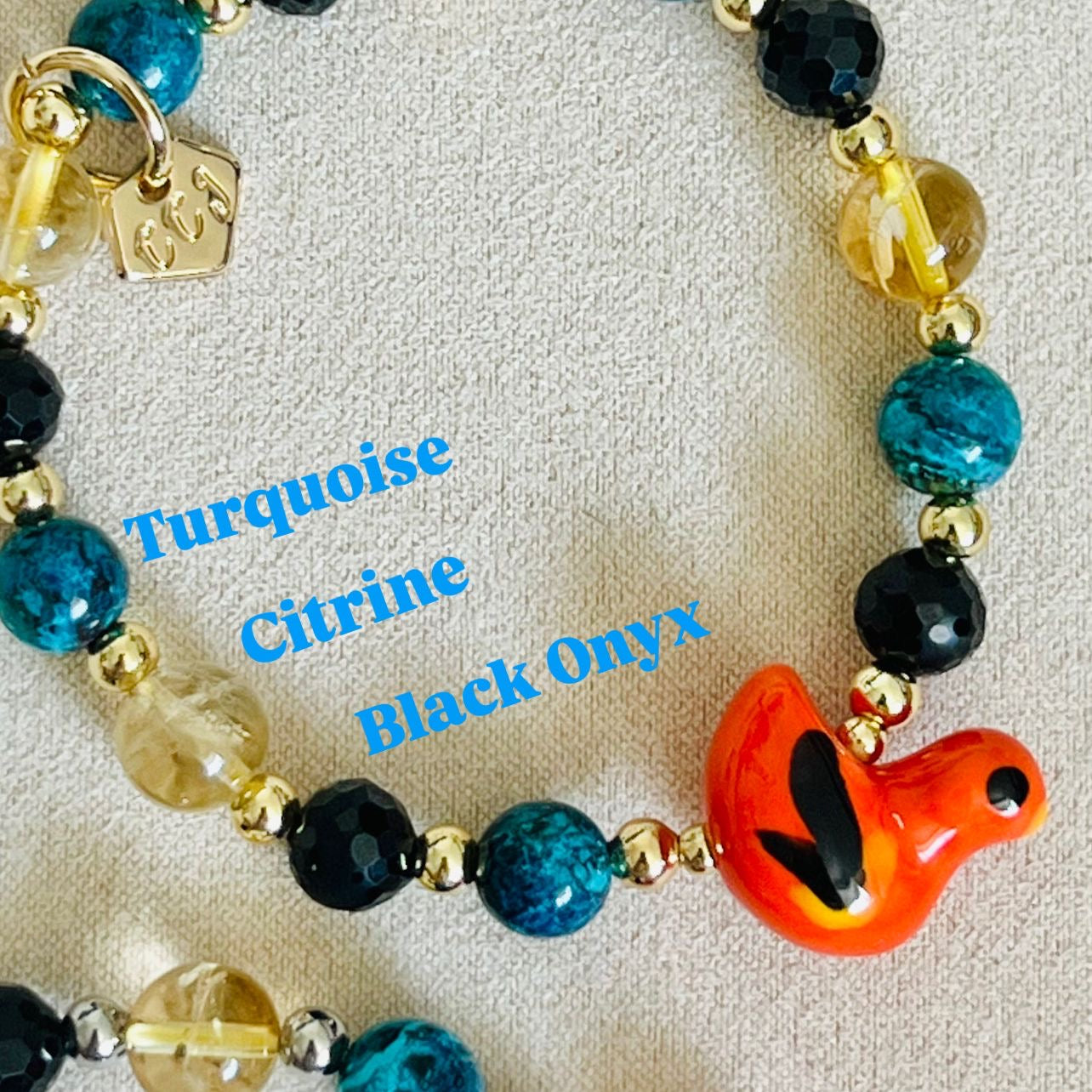 Black Onyx, Citrine & Turquoise Hermes Birdie Bracelet