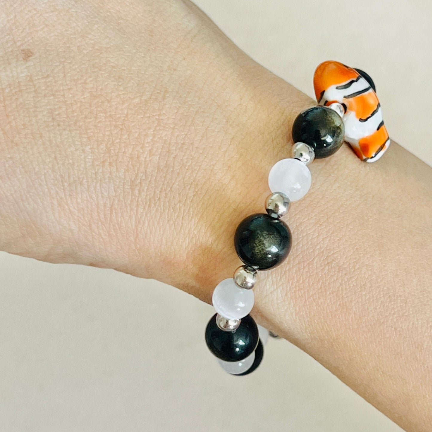 Gold Sheen Obsidian & Selenite Courageous Clownfish Bracelet