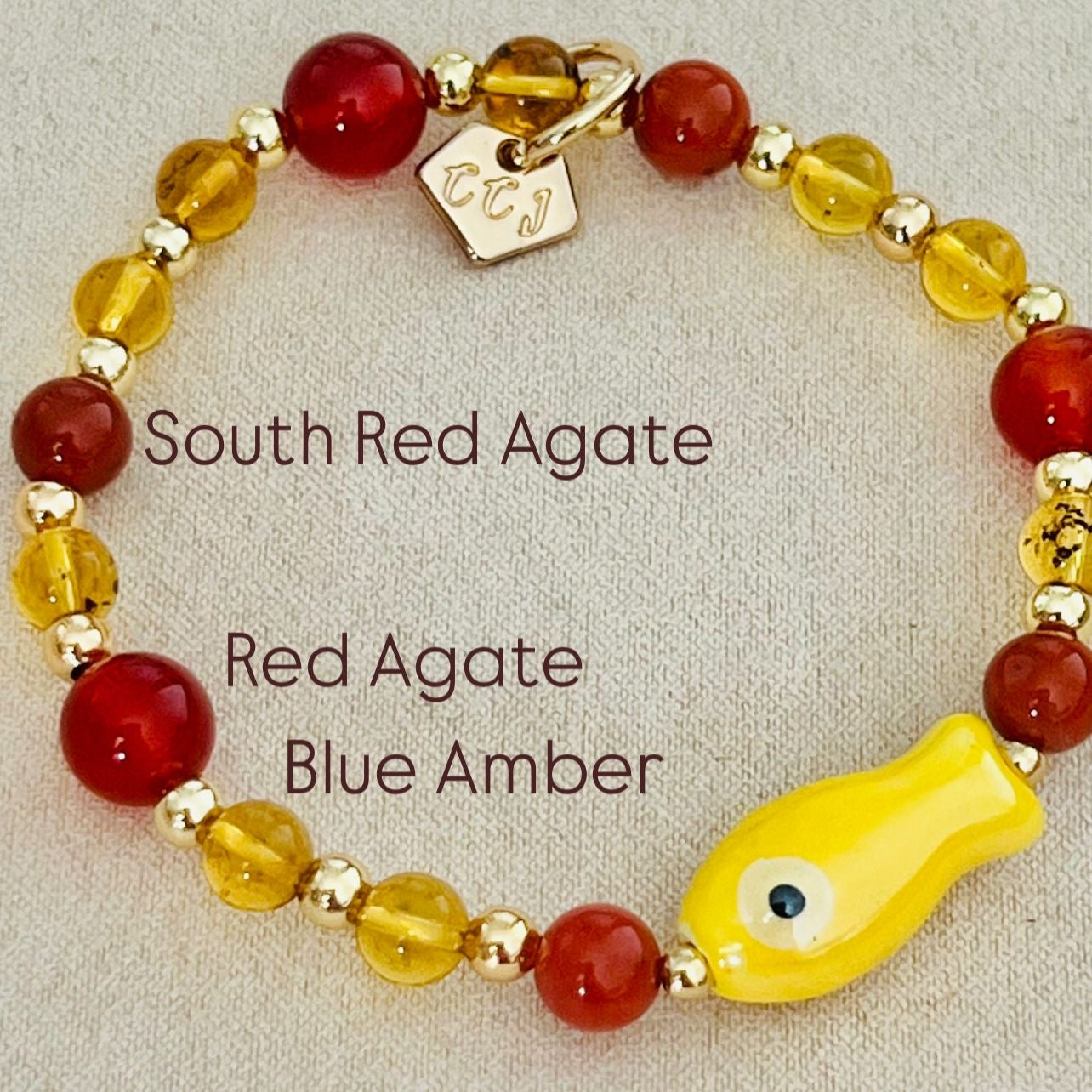 Blue Amber & South Red Agate Money Fish Bracelet 🐟