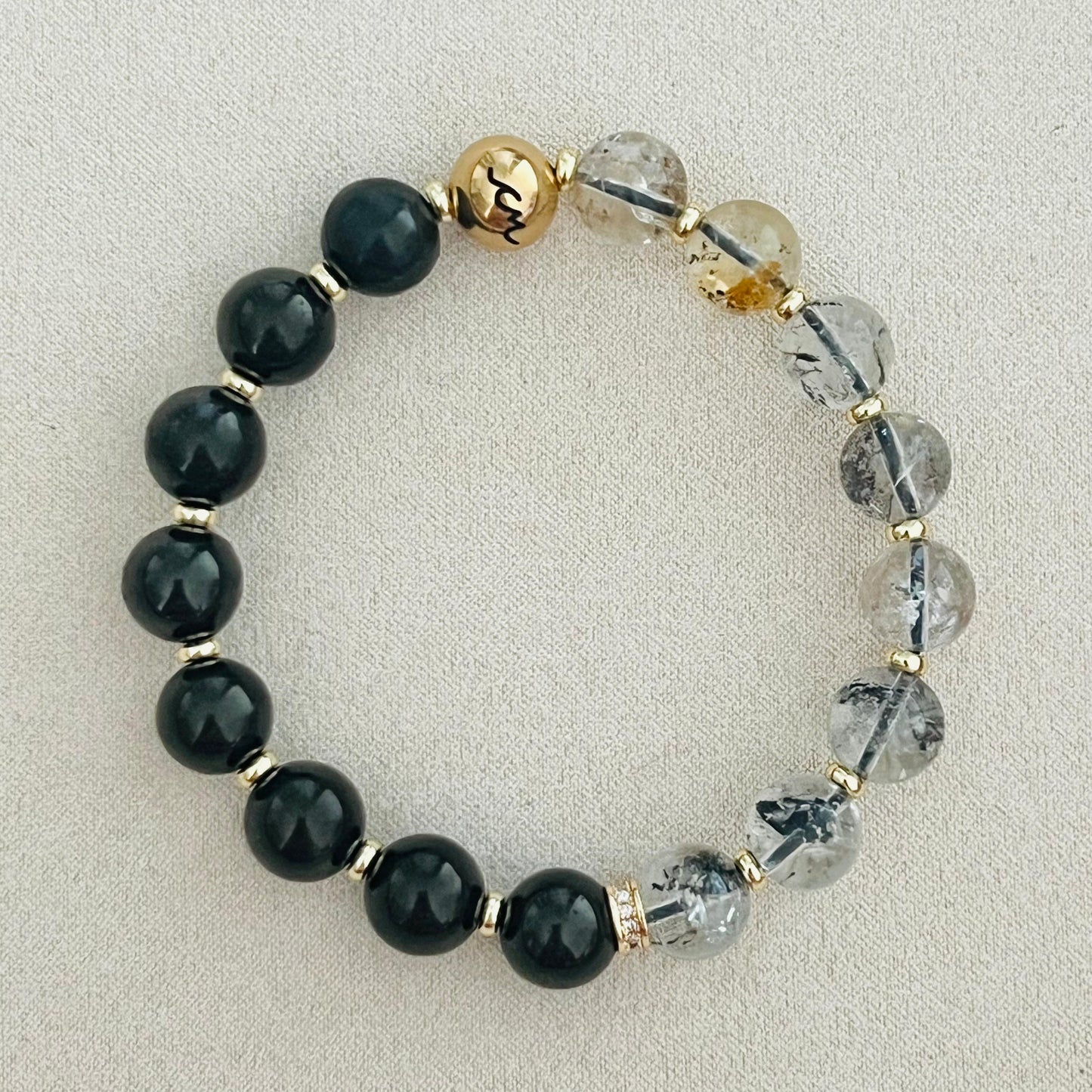 Herkimer Diamond & Jet Men Bracelet