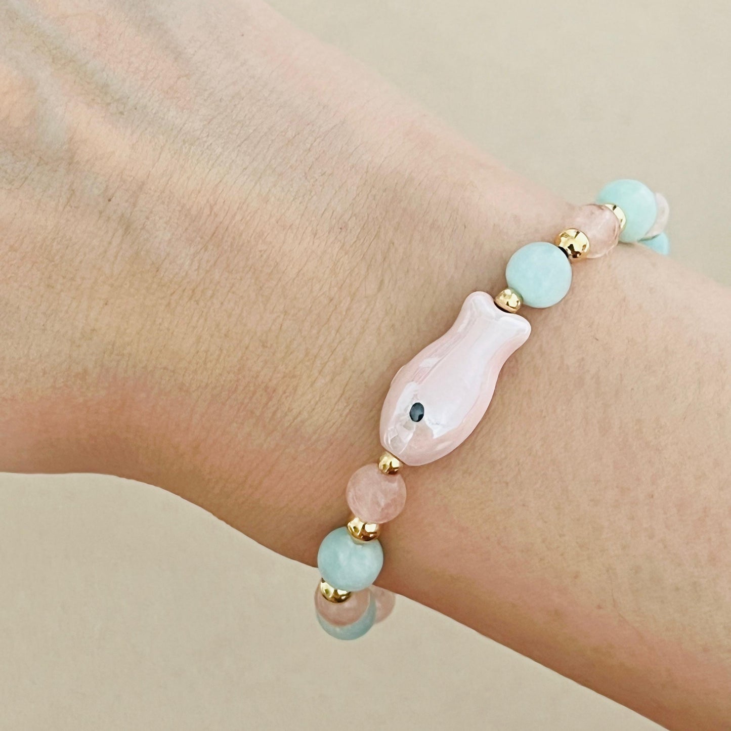 Hemimorphite & Morganite Money Fish Bracelet 🐟