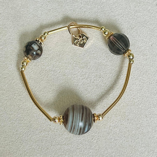 Ironstone Boulder Opal, Tibetan Medicine Agate & Smoky Quartz Juicy La Grace Bracelet