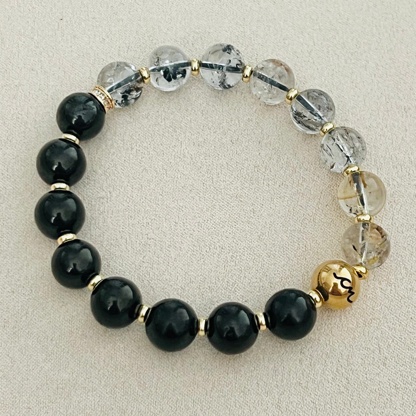 Herkimer Diamond & Jet Men Bracelet