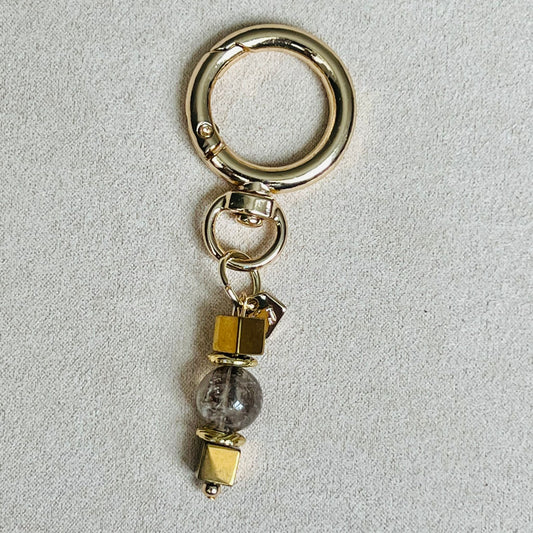 Red Copper Rutilated Quartz & Gold Hematite Bag Charm/ Key Ring