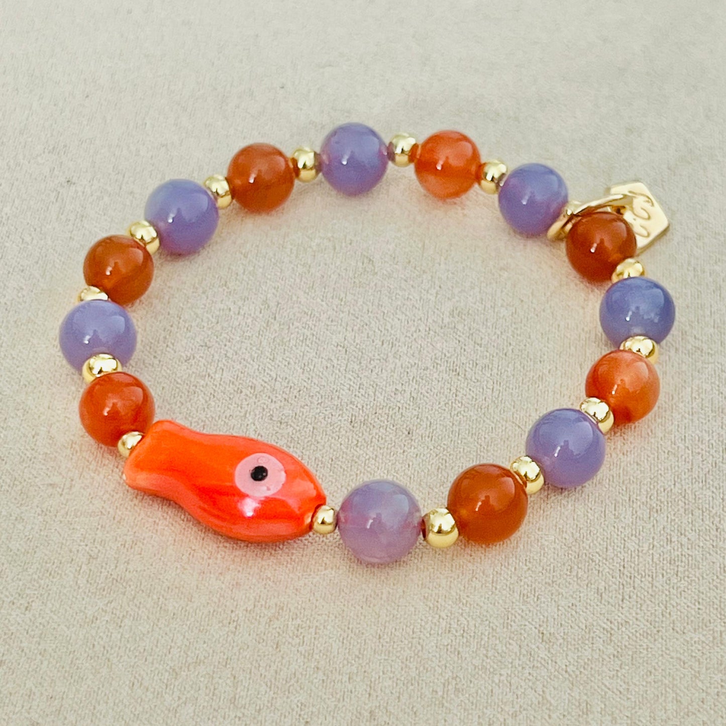 Lavender Moon Quartz & Red Rabbit Hair Quartz Money Fish Bracelet 🐟