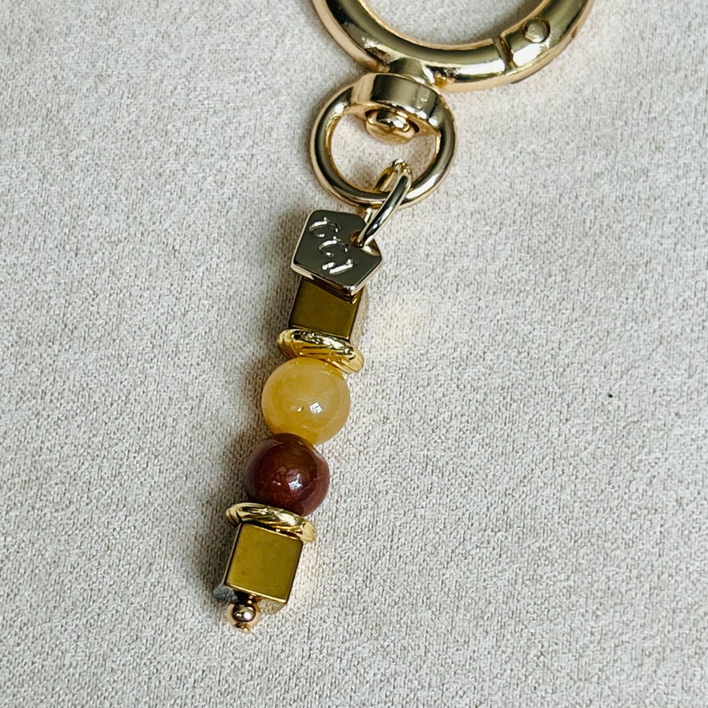 Golden Jade, Brown Jade & Gold Hematite Bag Charm/ Key Ring
