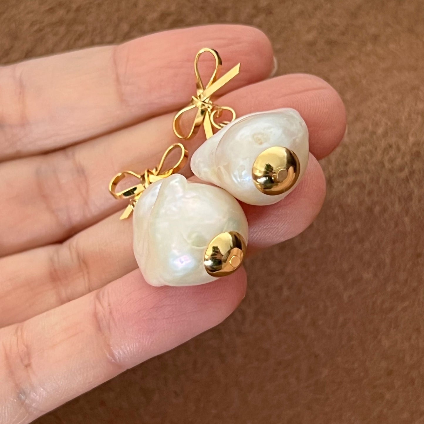 Puffy Baroque Pearl Ribbon Earrings