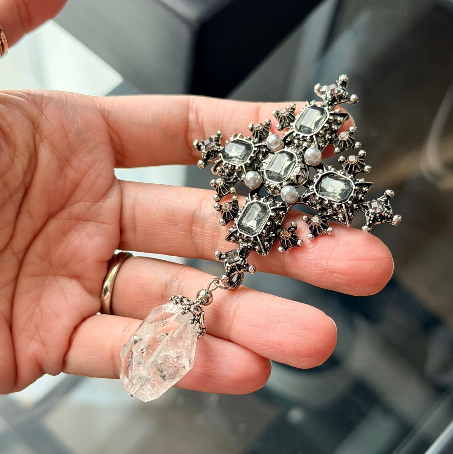 Herkimer Diamond Byzantine Brooch