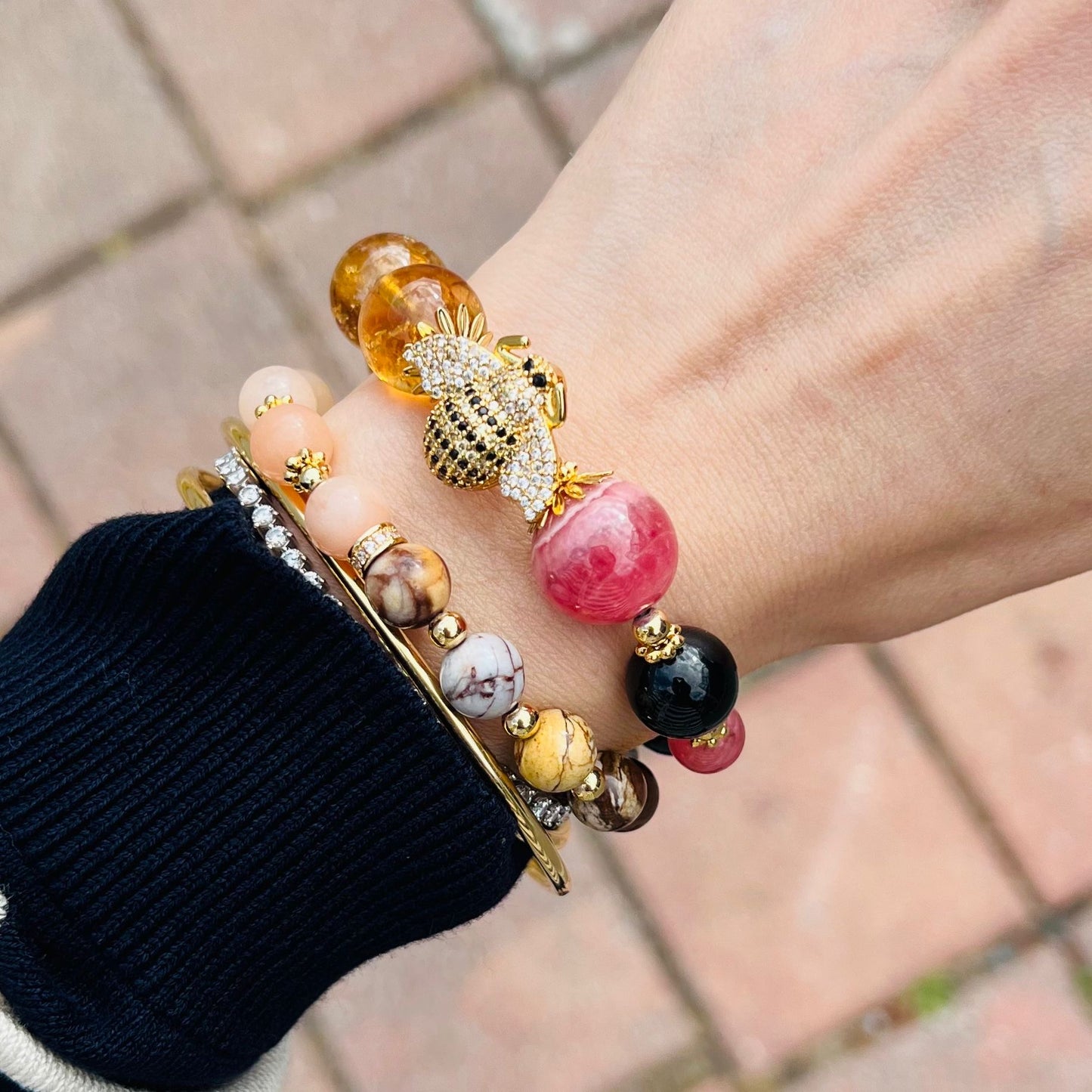 Australian Zebra Jasper & Peach Aventurine Baby Bracelet