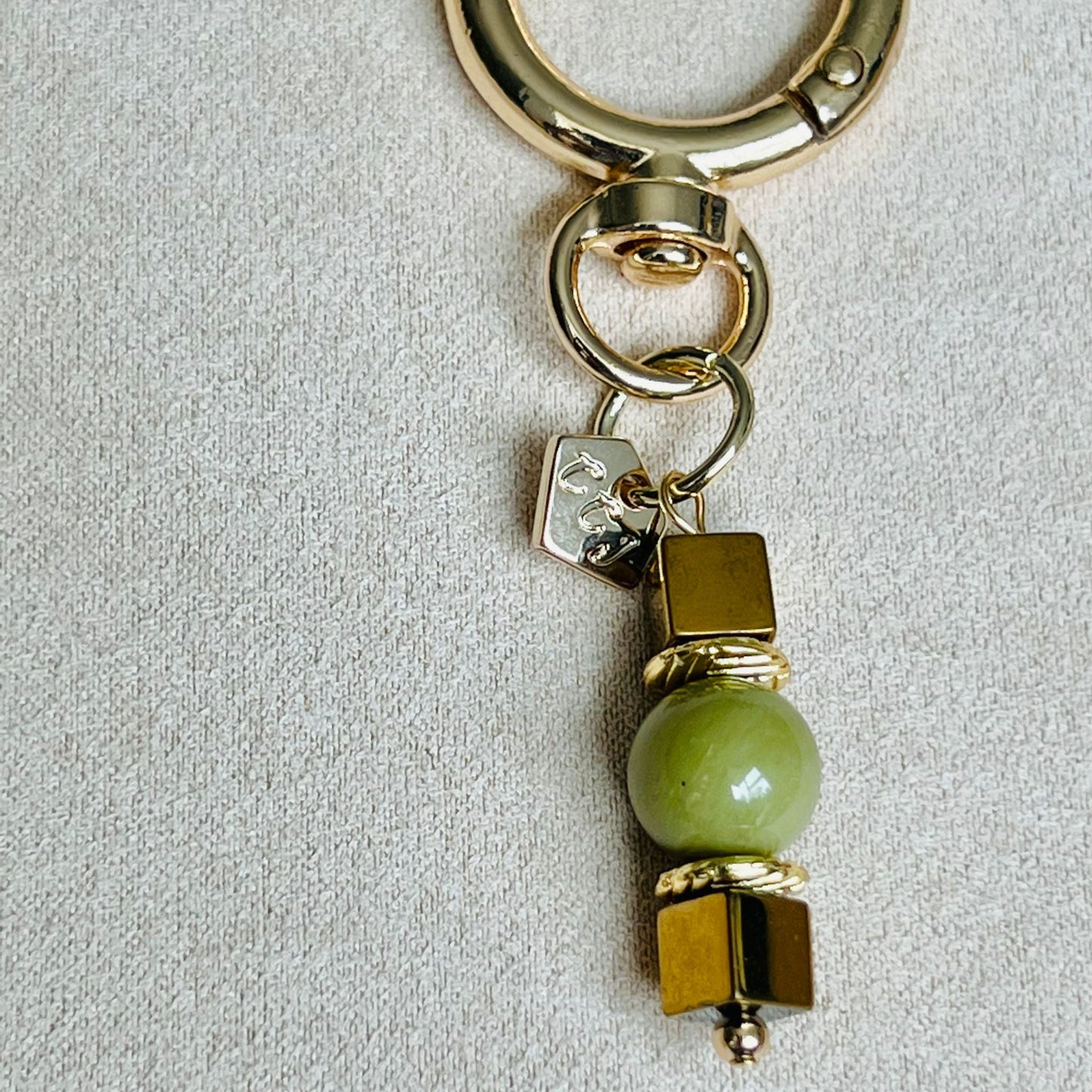 Alashan Avocado Agate & Gold Hematite Bag Charm/ Key Ring