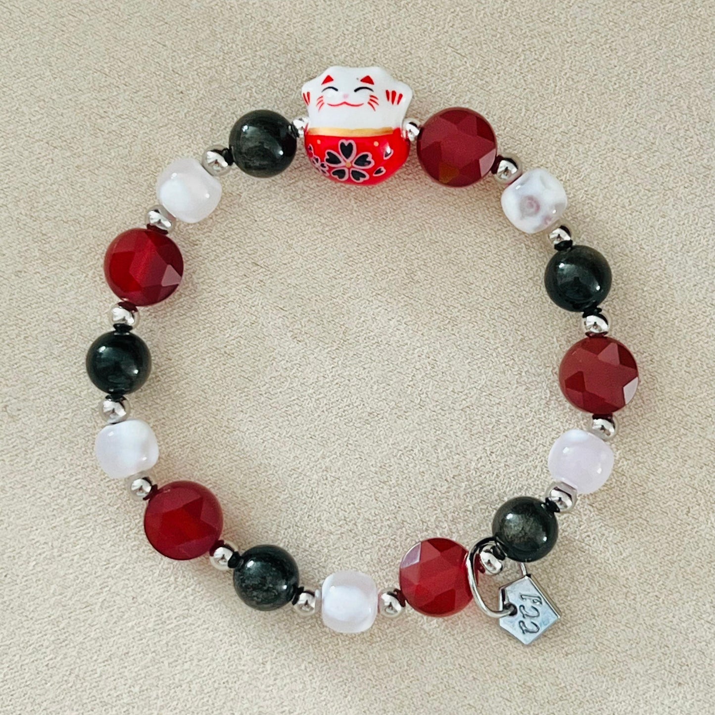 Gold Sheen Obsidian, Red Agate & Snowflake Agate Money Kitty Bracelet