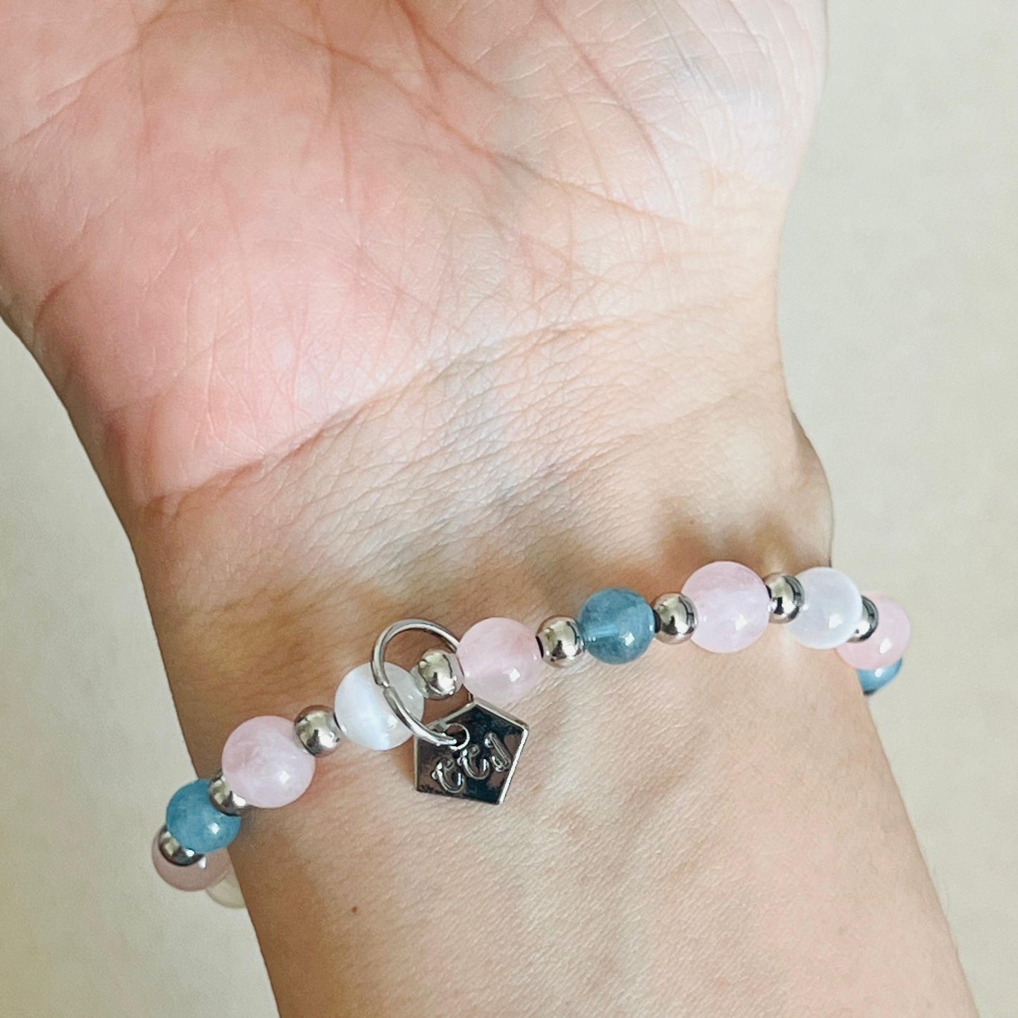 Aquamarine, Rose Quartz & Selenite Rose Koi Bracelet