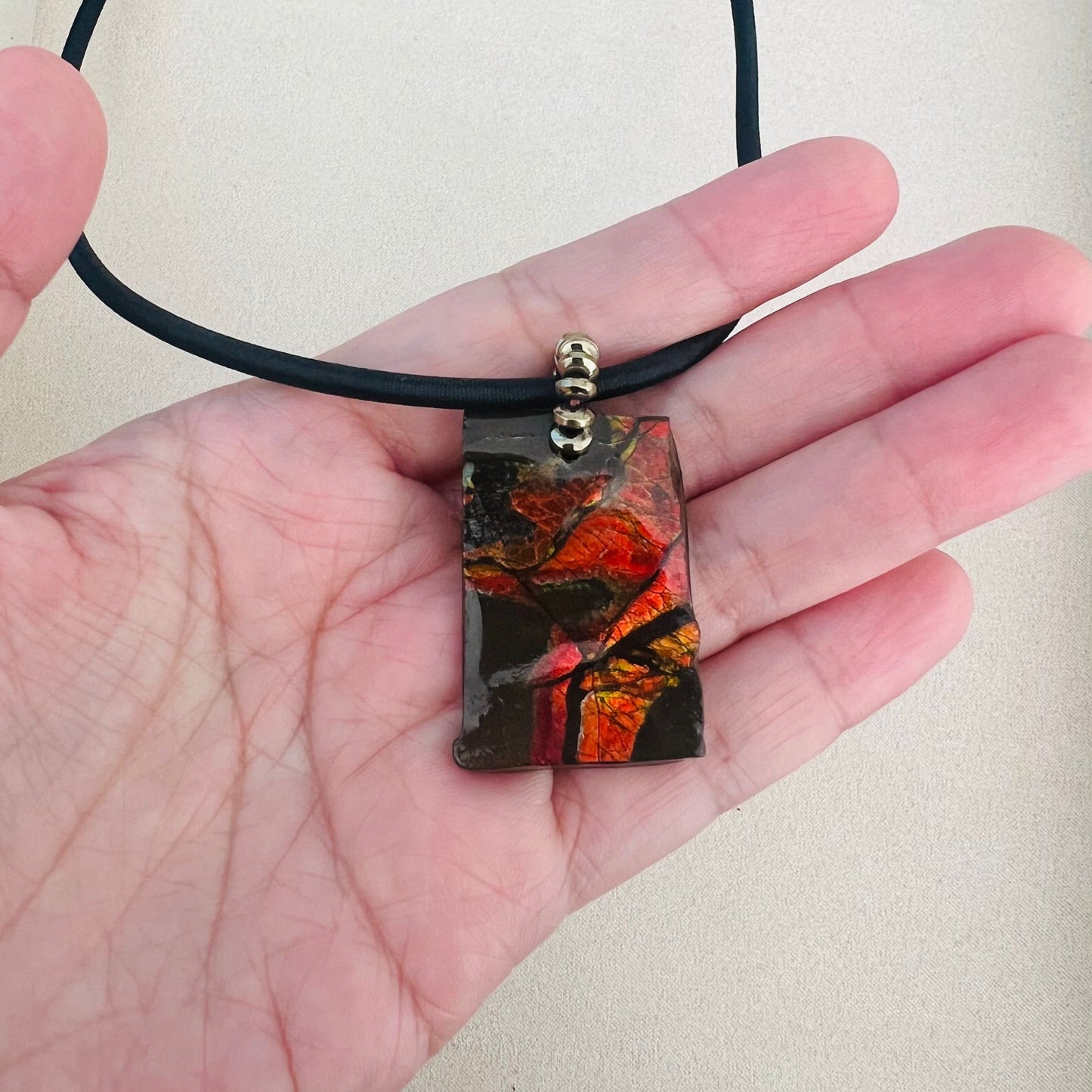 Fire Ammonite Silk Cord Necklace