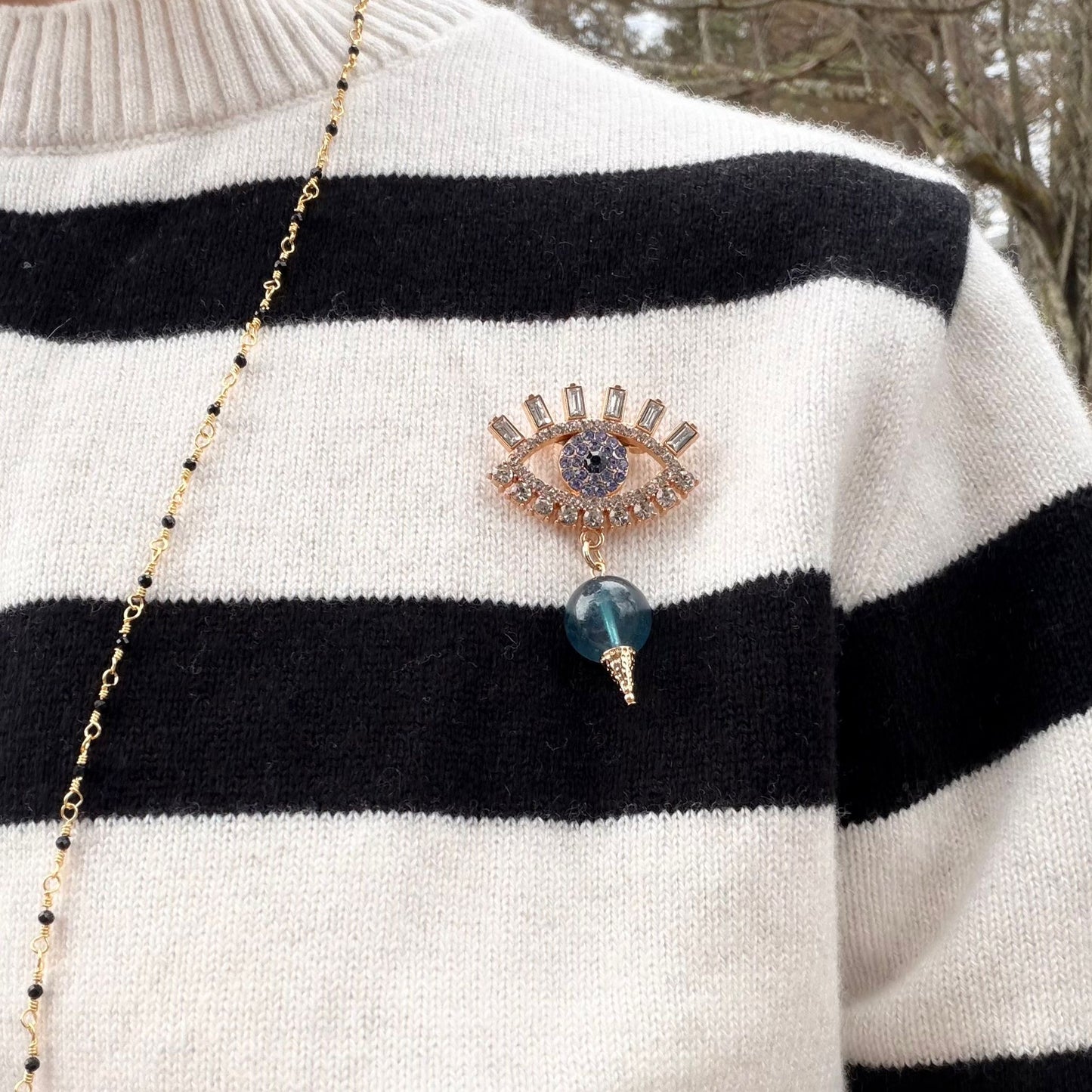Peacock Aquamarine Evil Eye Brooch