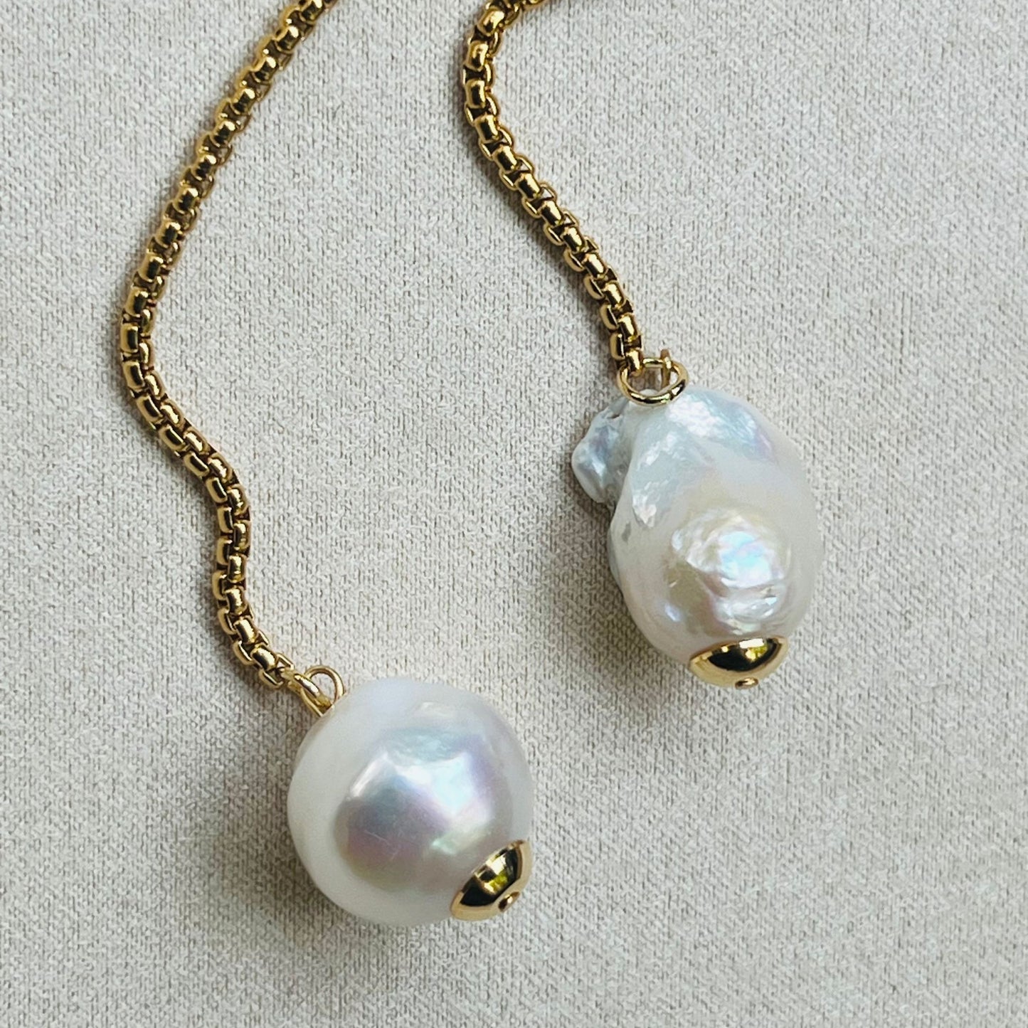 Puffy Baroque Pearl Snake Necklace GHW