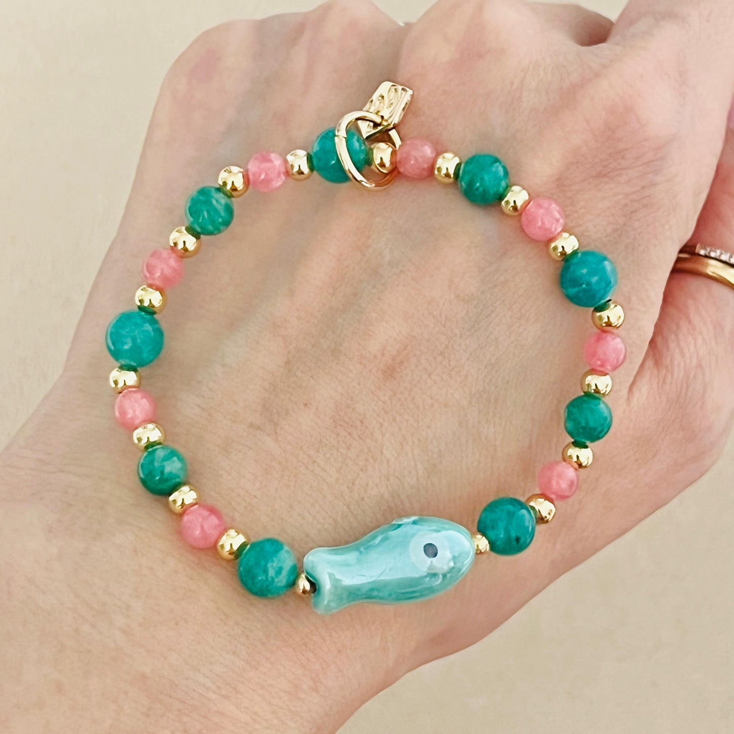 Amazonite & Rhodochrosite Money Fish Bracelet 🐟