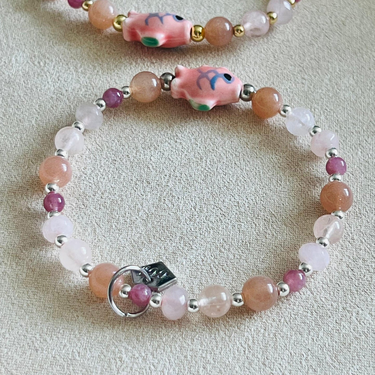 Morganite, Pink Tourmaline, Rose Quartz & Sunstone Rose Koi Bracelet