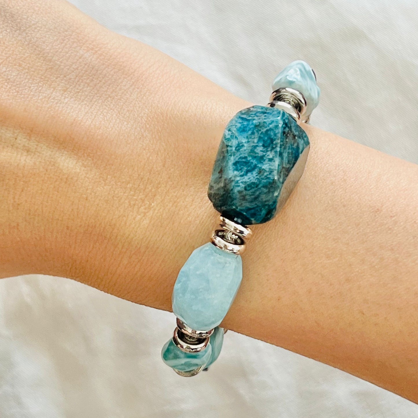 Raw Aquamarine, Blue Apatite & Larimar Bracelet