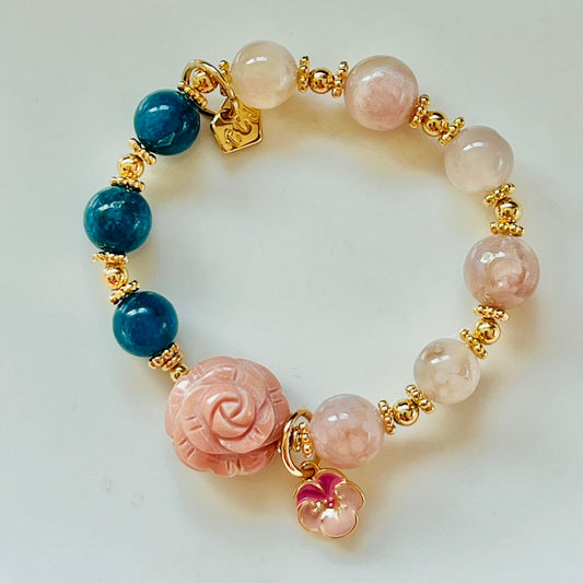 Blue Apatite & Sakura Agate Moon Bracelet