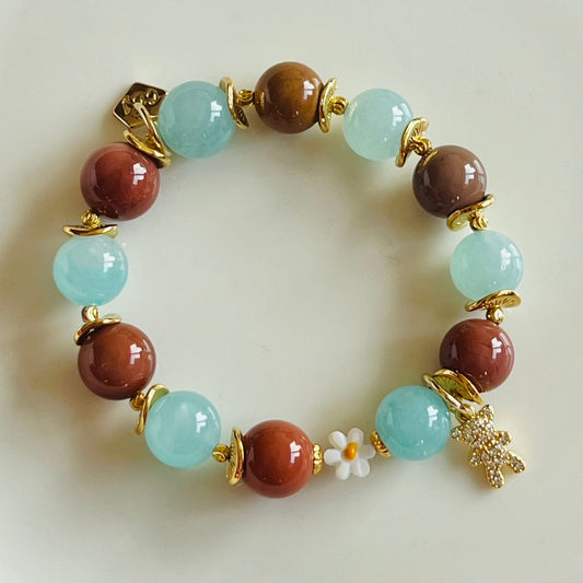 Crimson Alashan & Ice Amazonite Bracelet