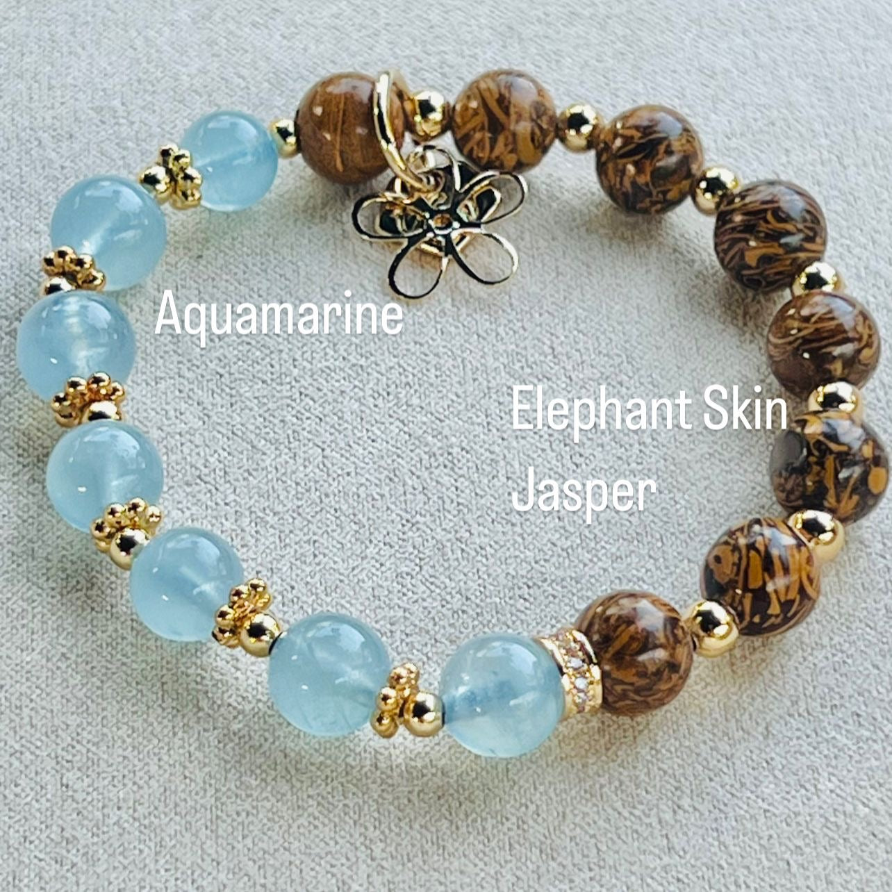 Aquamarine & Elephant Skin Jasper Baby Bracelet