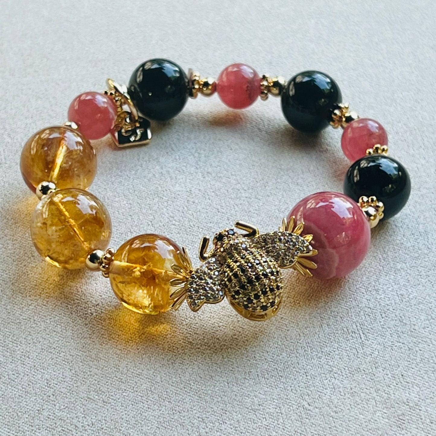 Rhodochrosite Jewel Bee Bracelet