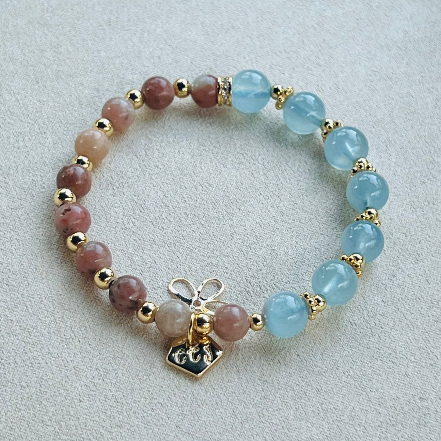 Aquamarine & Pink Jasper Baby Bracelet