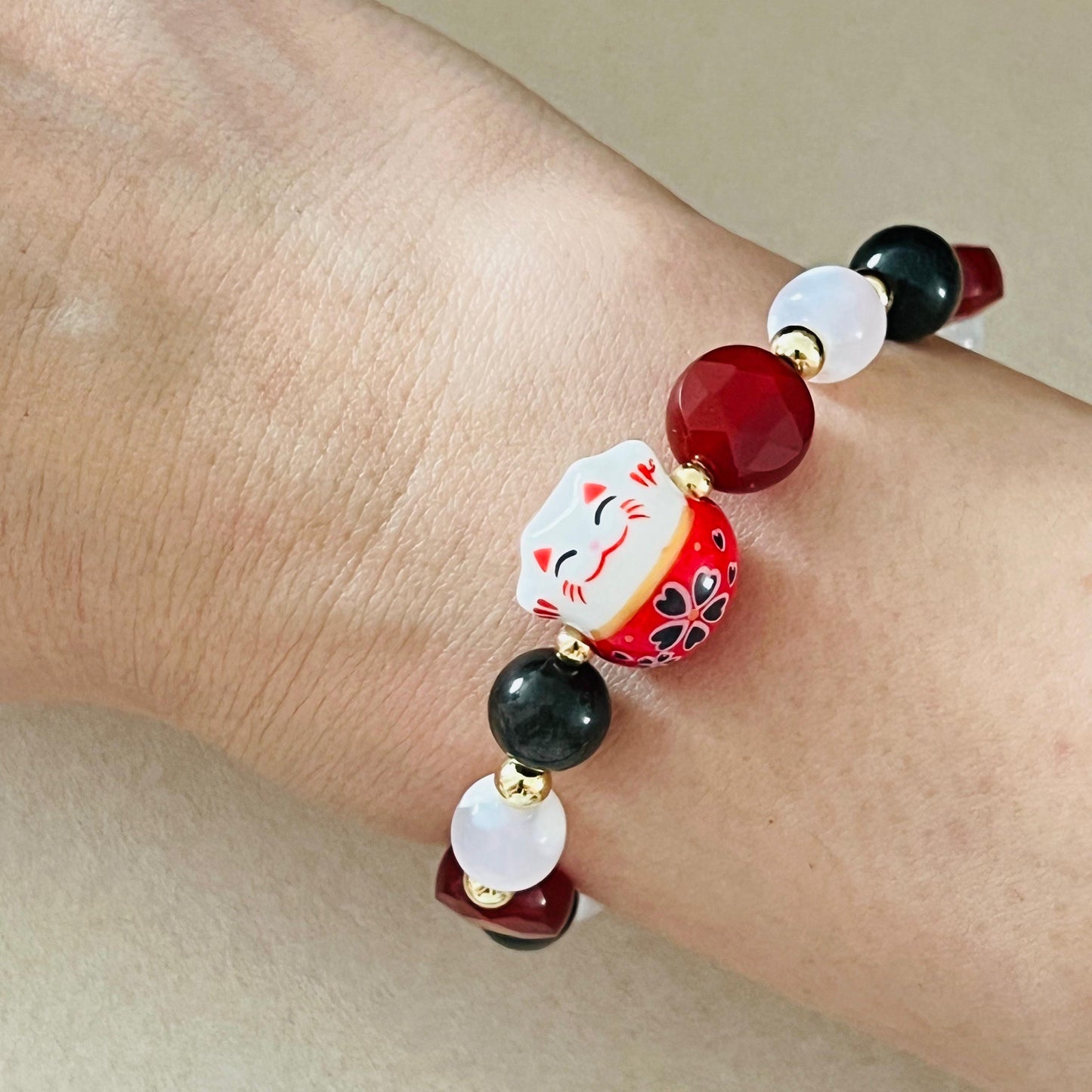 Gold Sheen Obsidian, Red Agate & Snowflake Agate Money Kitty Bracelet