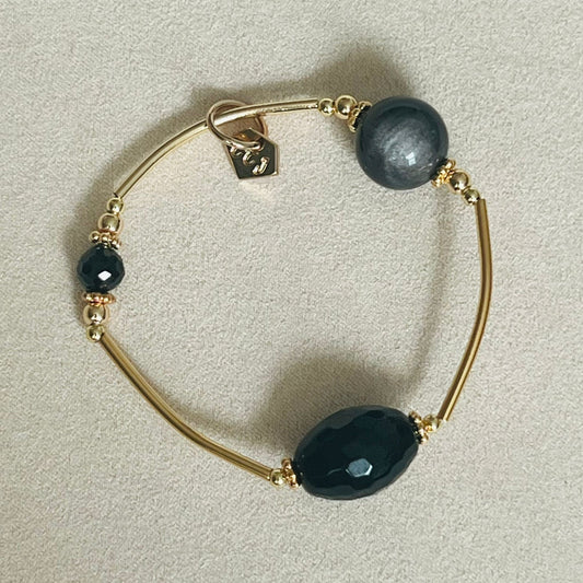 Onyx, Silver Sheen Obsidian & Spinel Juicy La Grace Bracelet