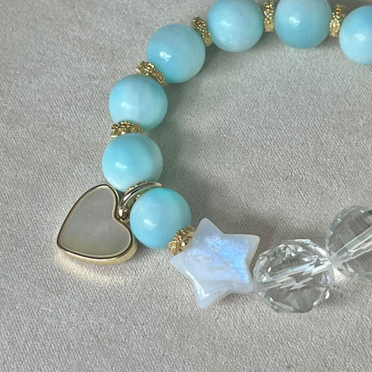 Moonstone & Hemimorphite Star Bracelet