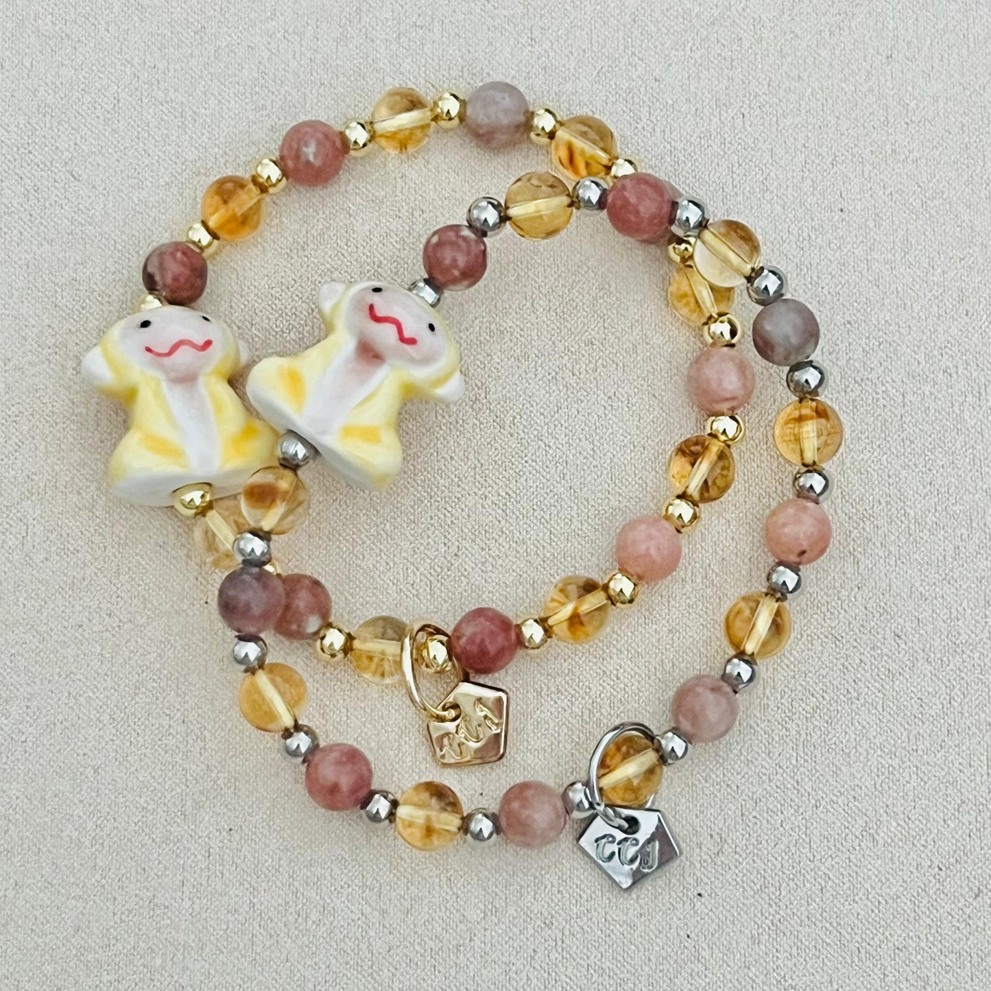 Citrine & Plum Blossom Agate Merry Monkey Bracelet