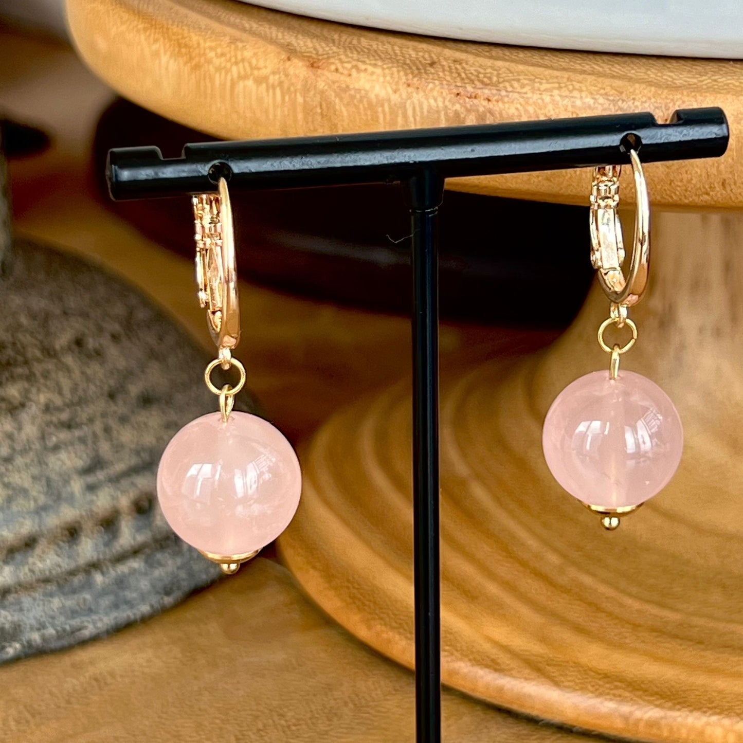 Peach Magadascar Rose Quartz Earrings