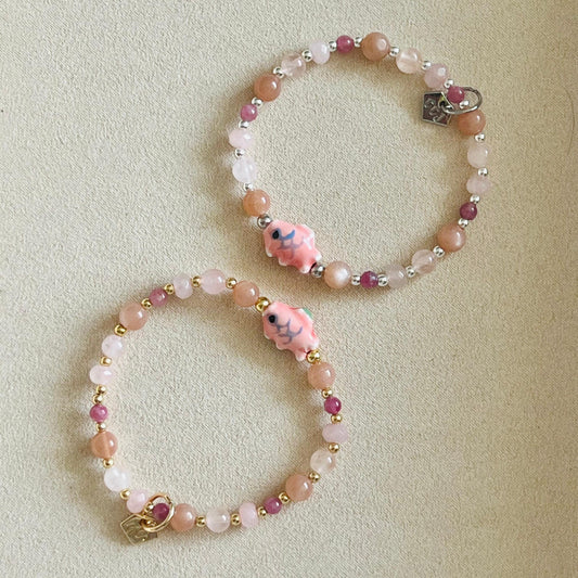 Morganite, Pink Tourmaline, Rose Quartz & Sunstone Rose Koi Bracelet