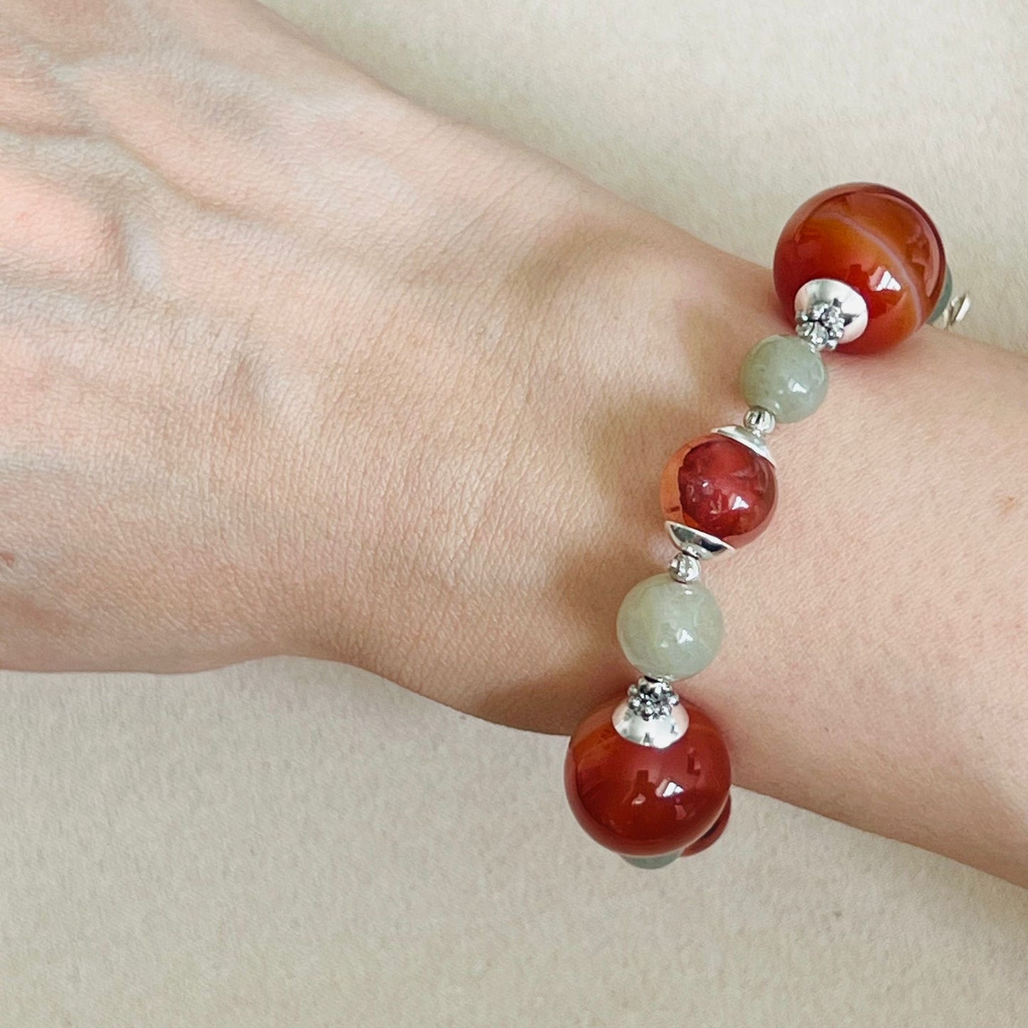 Carnelian, Red Hematoid & Olive Jade Bracelet SHW