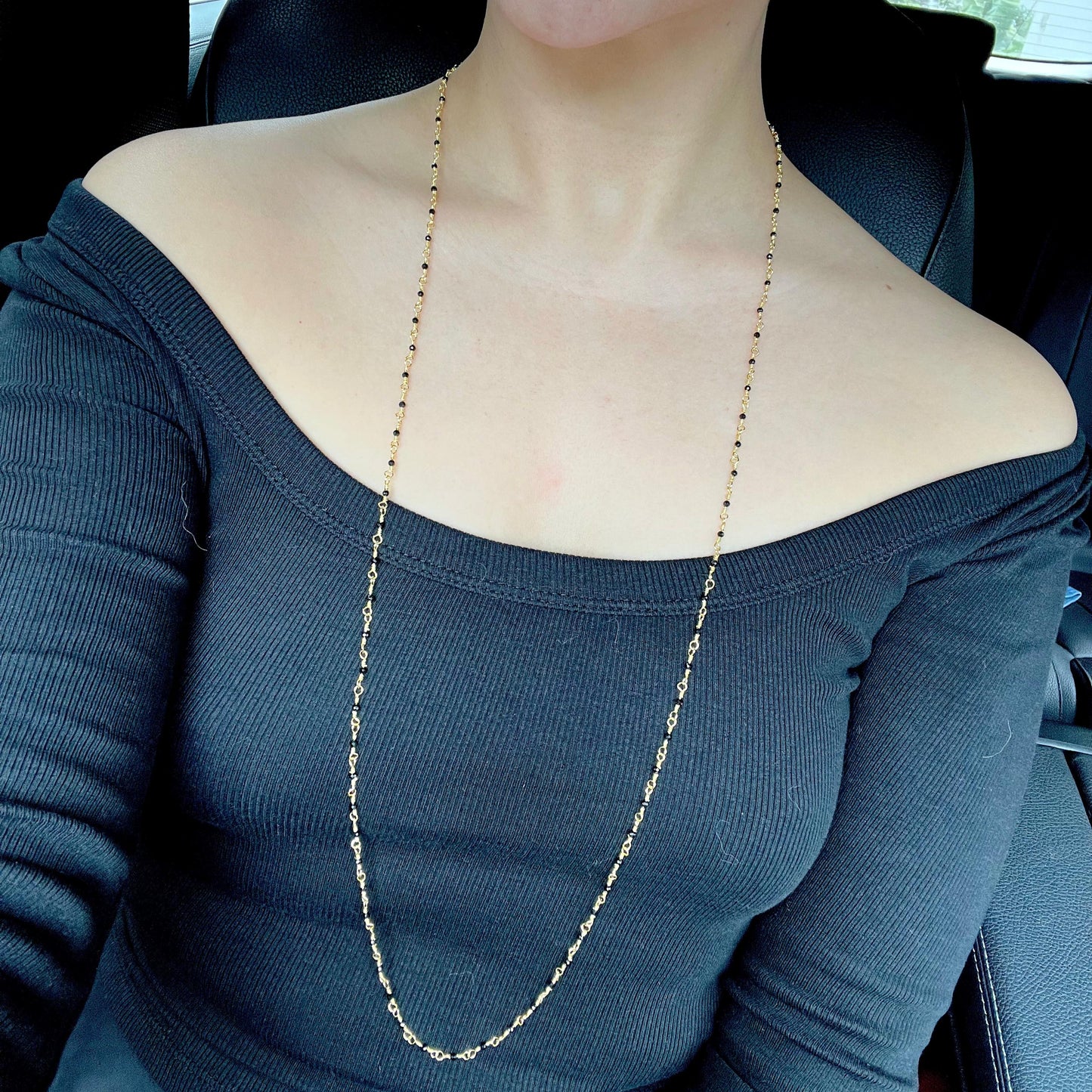 Black Spinel Long Necklace