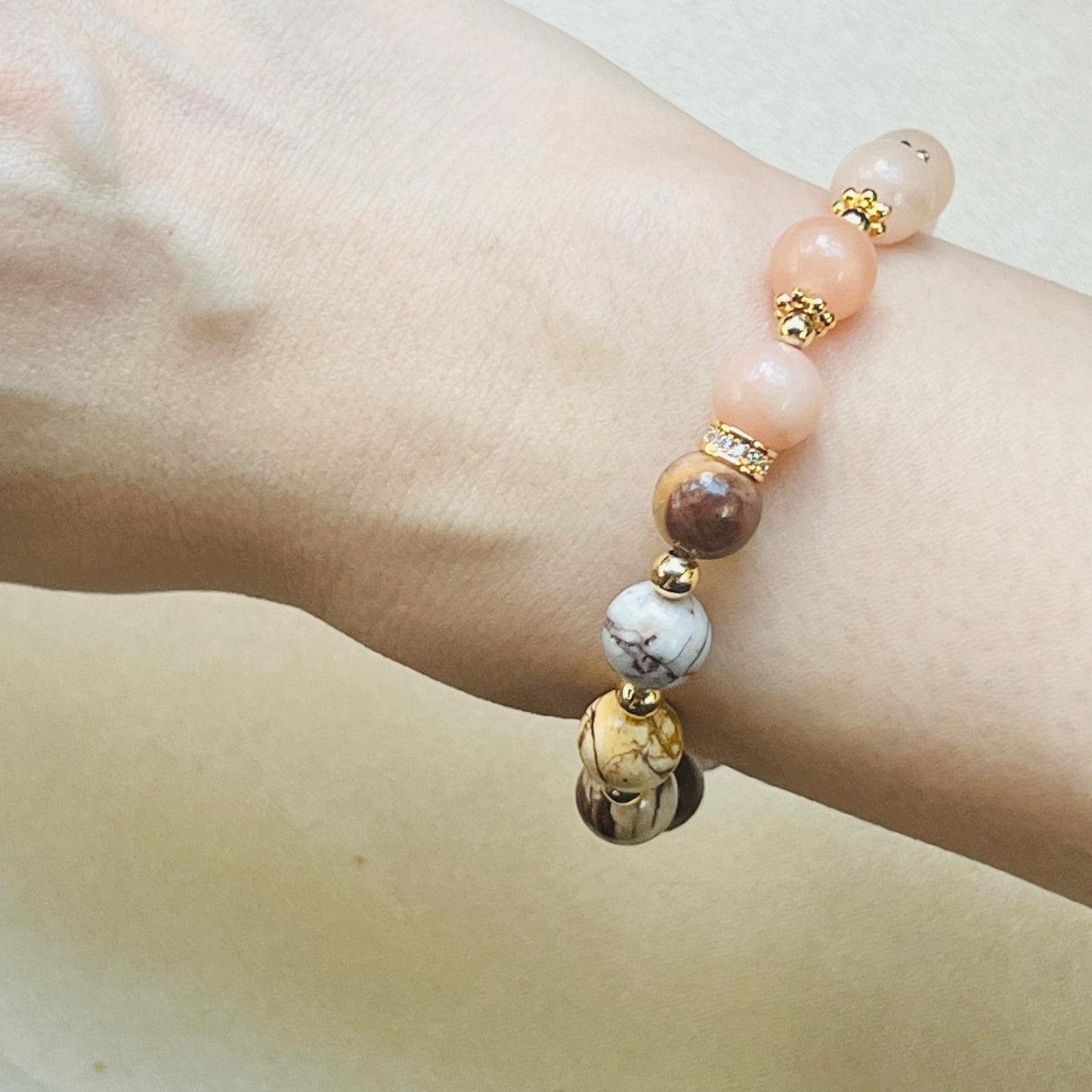 Australian Zebra Jasper & Peach Aventurine Baby Bracelet