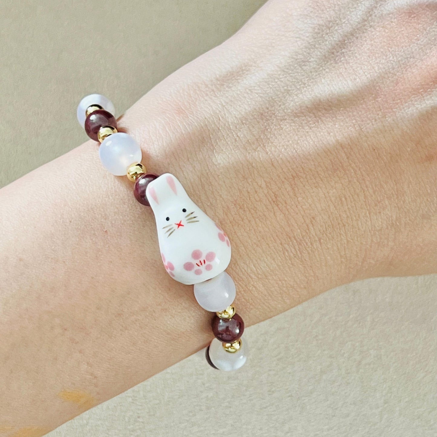 Cinnabar & Snowflake Agate Heavenly Bunny Bracelet