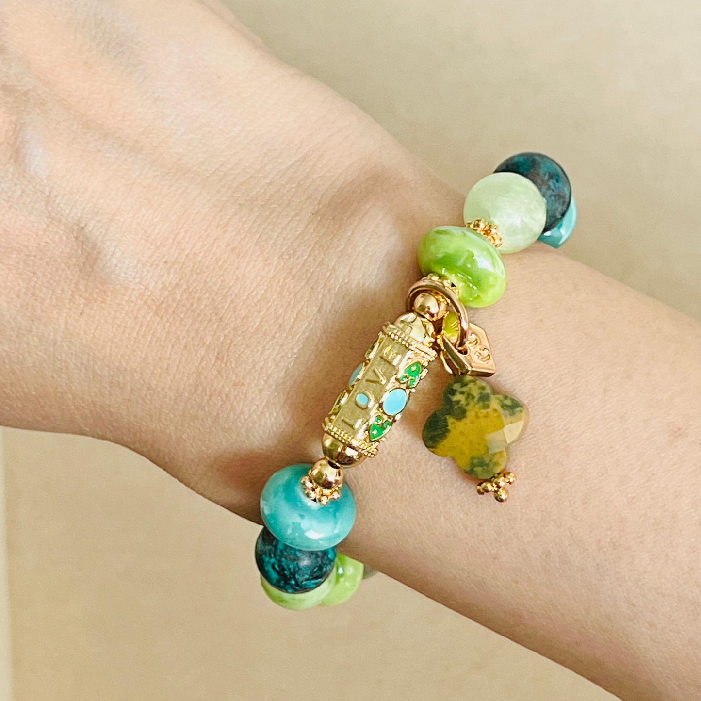 Jade, Serpentine & Turquoise Love 💚 Bracelet