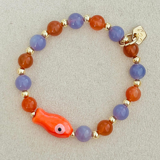 Lavender Moon Quartz & Red Rabbit Hair Quartz Money Fish Bracelet 🐟