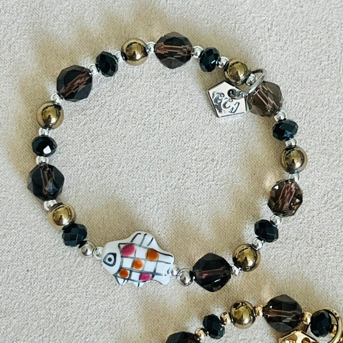 Black Spinel, Hematite & Smoky Quartz Chocolate Koi Bracelet