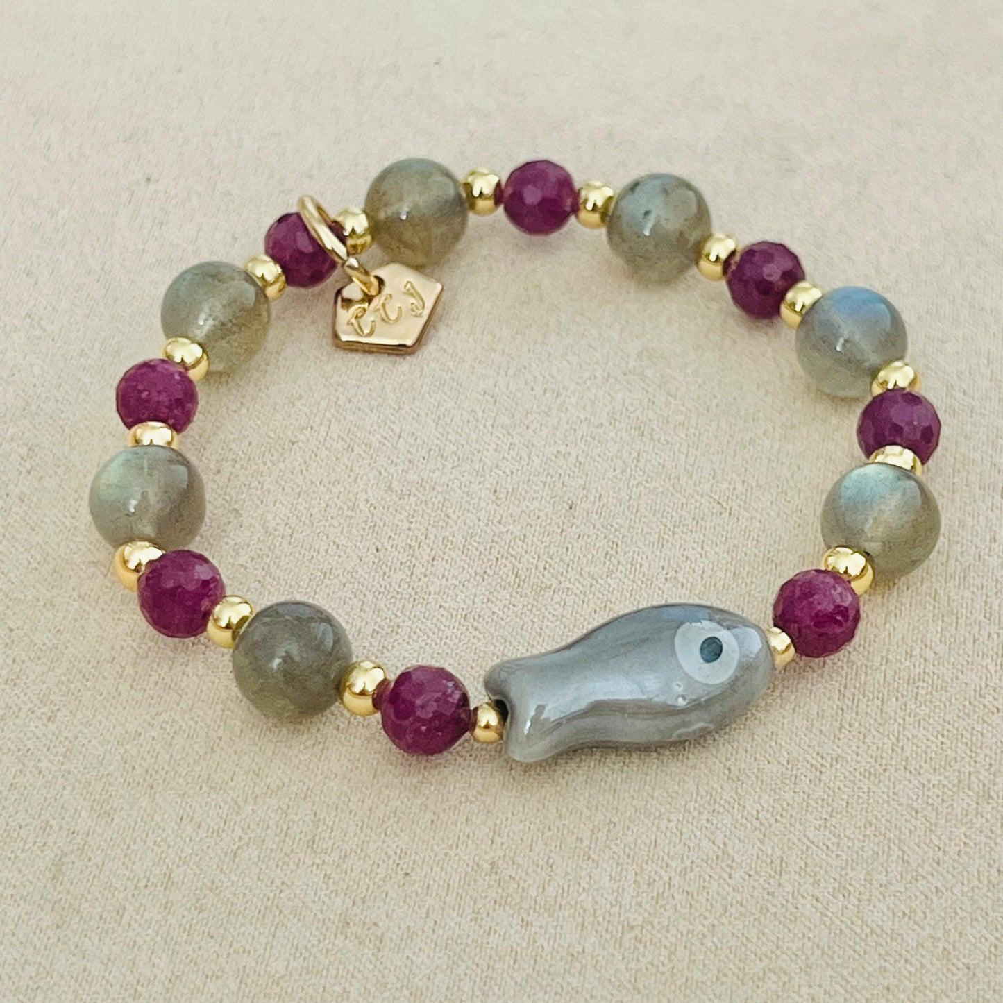 Labradorite & Ruby Money Fish Bracelet 🐟