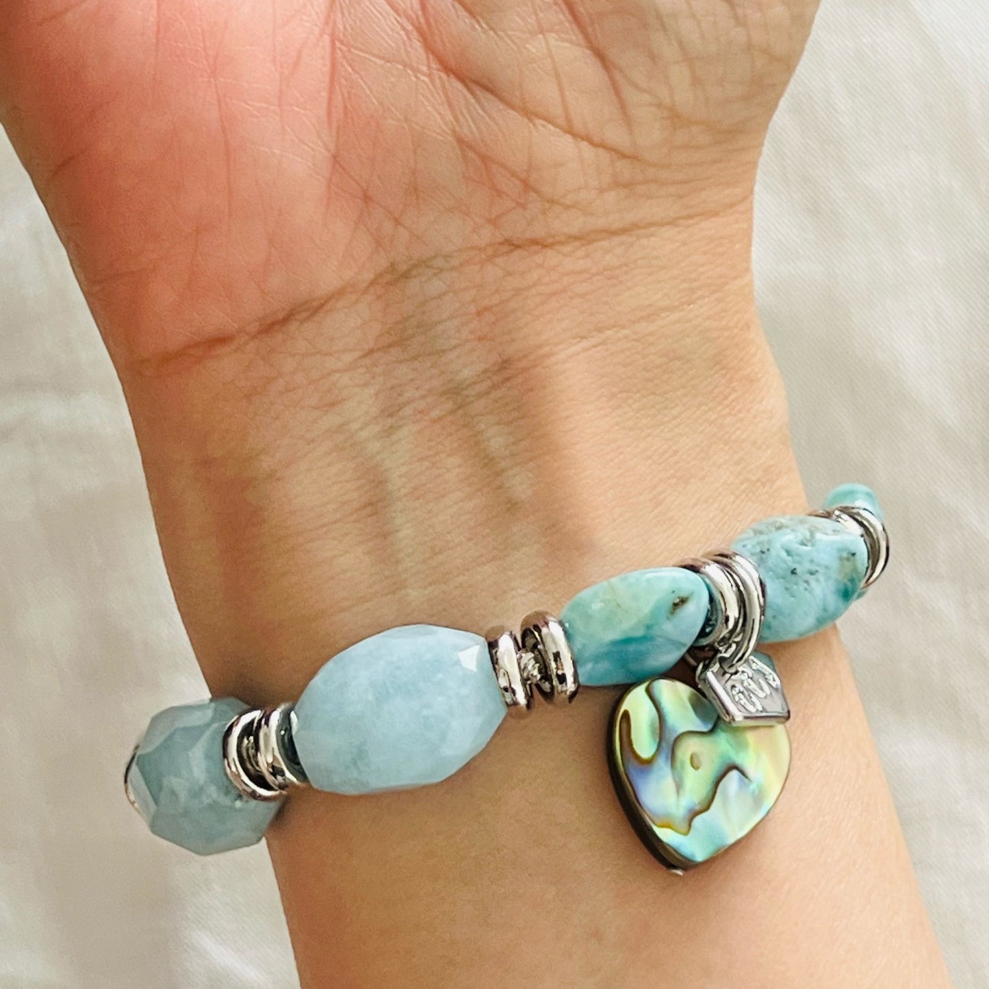 Raw Aquamarine, Blue Apatite & Larimar Bracelet