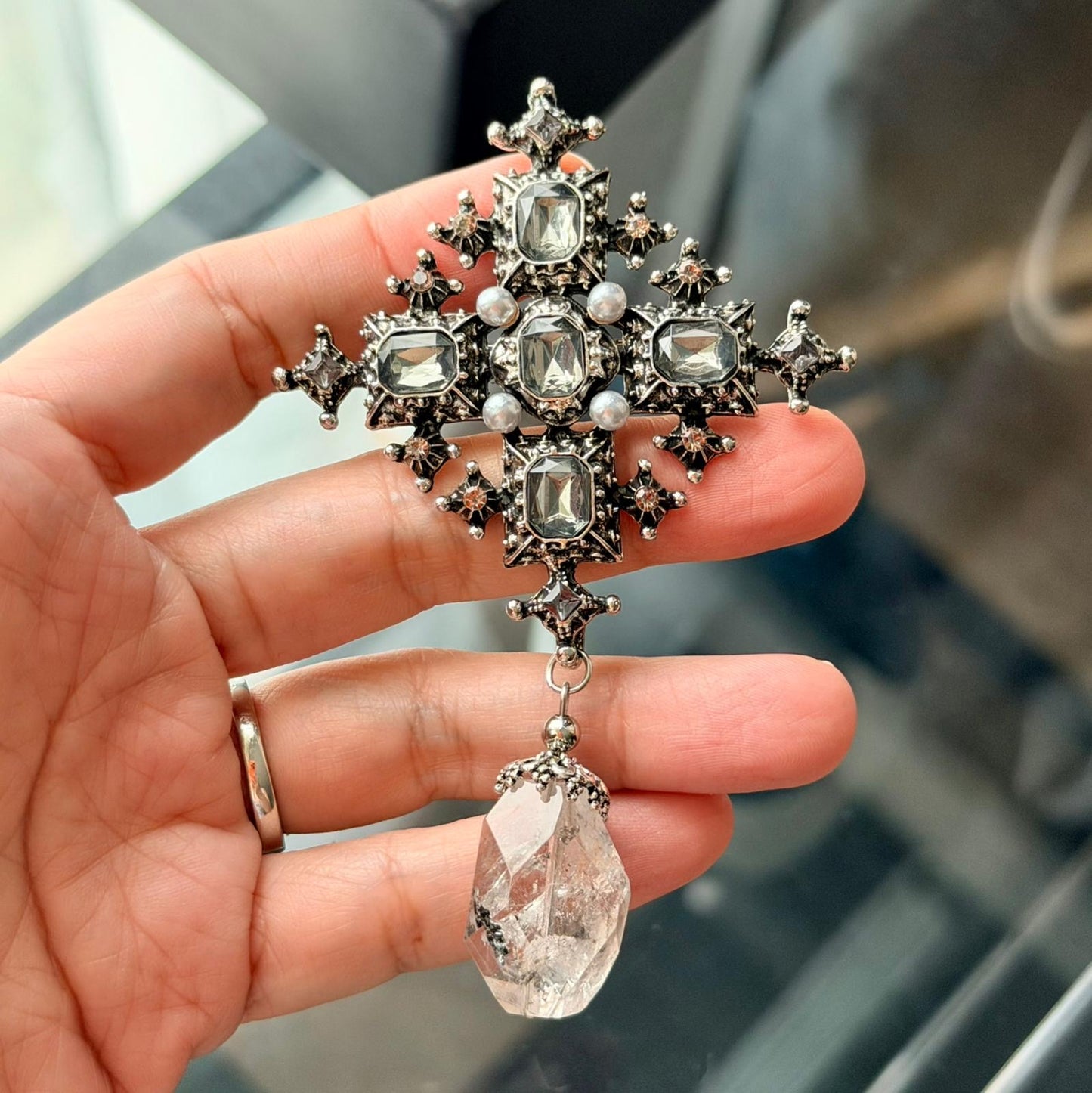 Herkimer Diamond Byzantine Brooch
