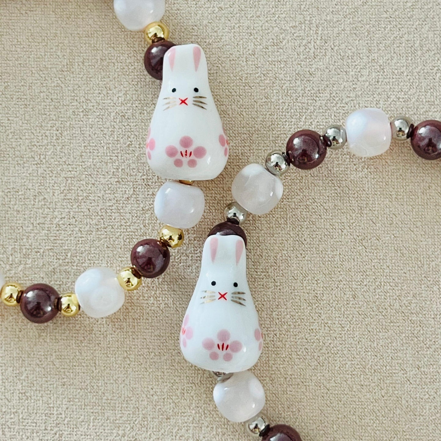 Cinnabar & Snowflake Agate Heavenly Bunny Bracelet