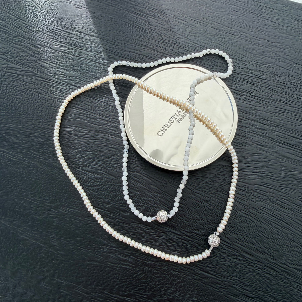 Baroque Pearl | White Moonstone Delicate Necklace