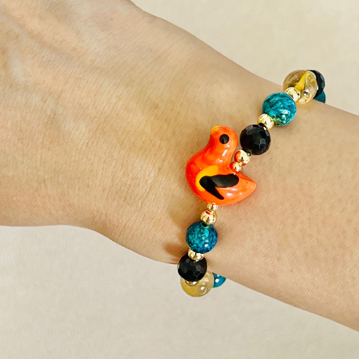 Black Onyx, Citrine & Turquoise Hermes Birdie Bracelet