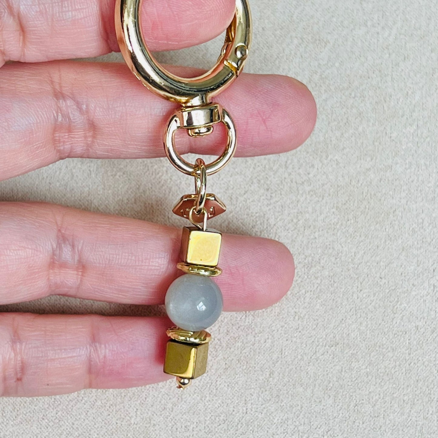 Etoupe Moonstone & Gold Hematite Bag Charm/ Key Ring