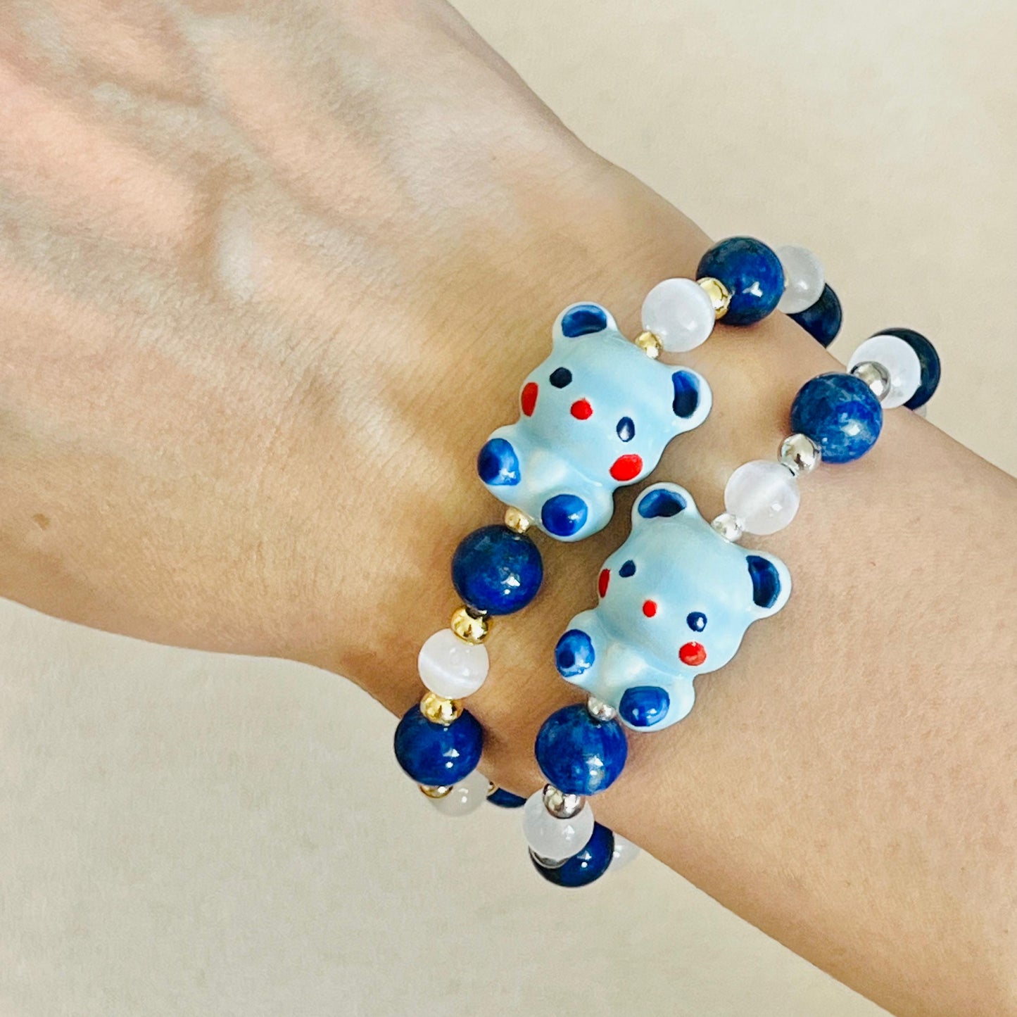 Lapis Lazuli & Selenite Blessings Bear Bracelet